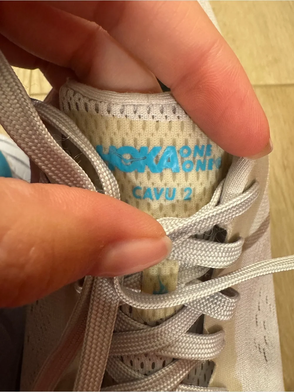 Hoka Women's Grey Running Shoes with Blue and Yellow Accents